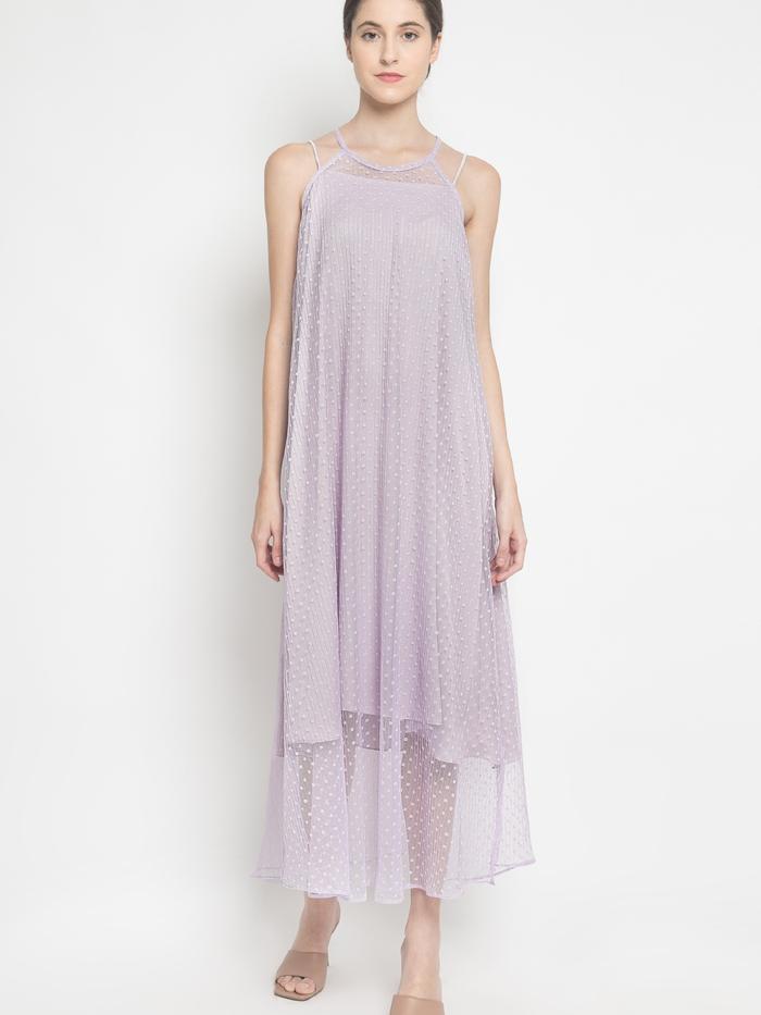 Dresshaus ALUNA Alma Dress | Dress Pesta Wanita Tile Dots Satin Casual Halter Gaun Midi