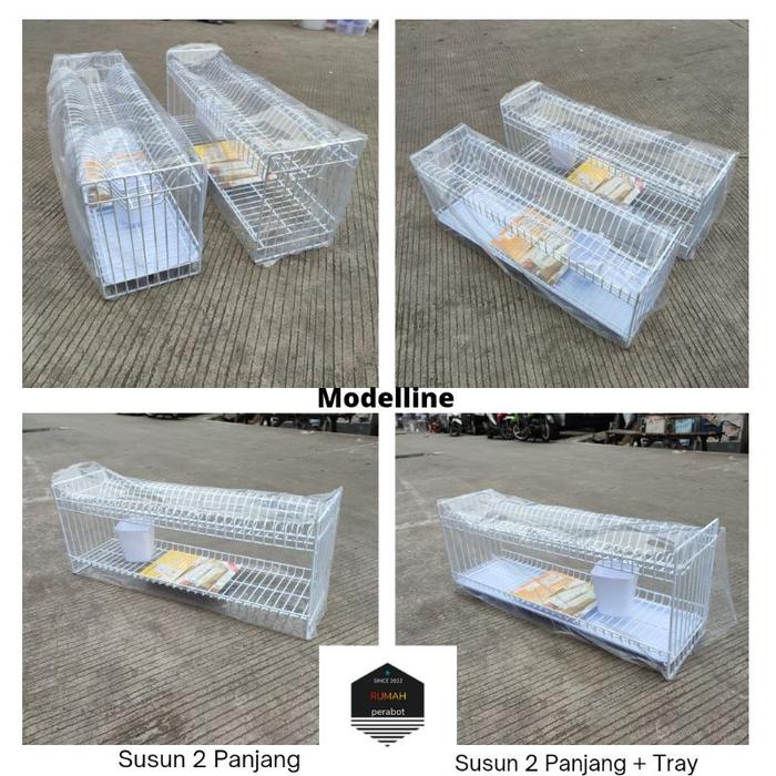 READY SALE!! MODELLINE Rak Piring Susun 2 Panjang + Nampan + Tempat Sendok Rak Piring Dapur Rak Piri