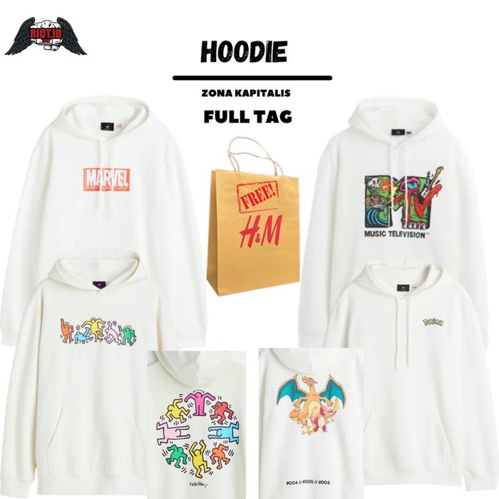 (10.10) Hoodie HM Marvel MTV Keithering Pokemon Putih FREE PAPAER BAG Full Tag Jaket Crewneck Sweate
