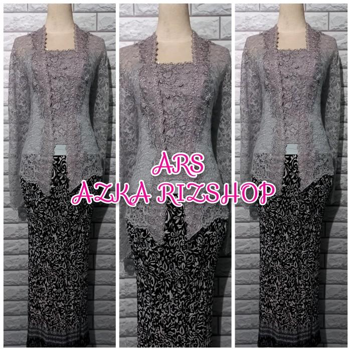 set kebaya brukat kutubaru kebaya pesta kebaya brukat abg + rok batik - silver, S
