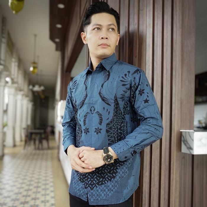 Batik Barata 2 Katun Slimfit Kemeja Denim Pria Premium Formal Motif Nyaman Panjang Kain Kerja Baju H