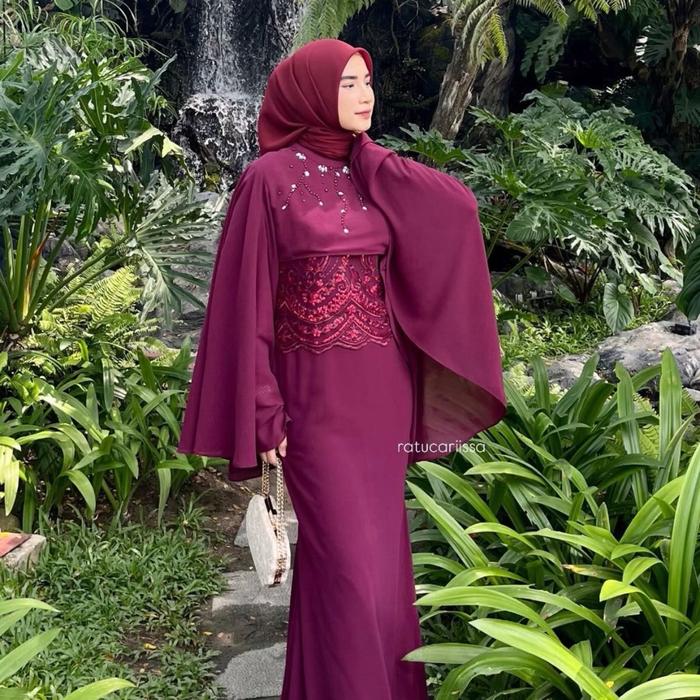Esmara Dress Ceruty Lebaran Muslimah Lengan Lebar Payet Gamis