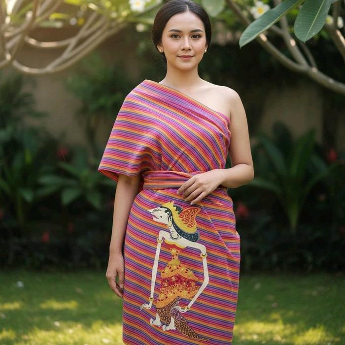 Anisa shop-Kain batik Lurik Lukis Wayang warna pink pelangi-ukuran 200 cm x 105 cm-asli tenun ATBM-b