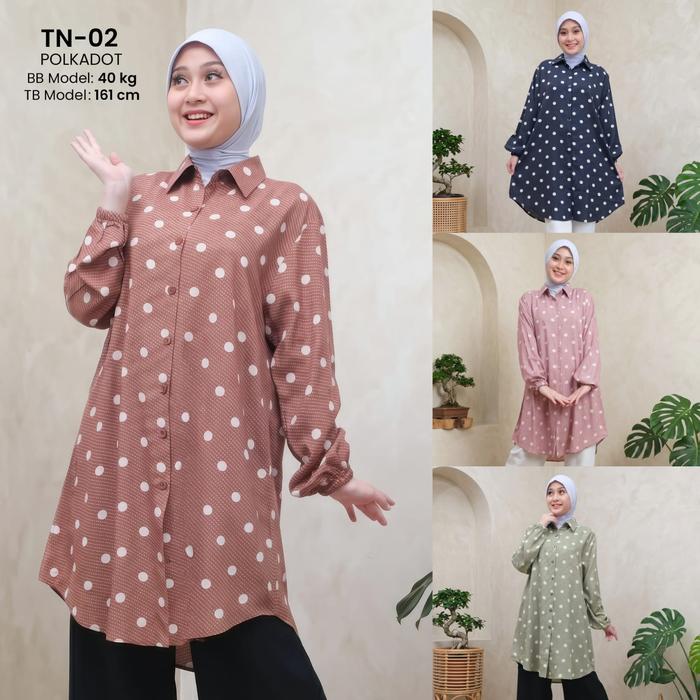 TheBlouse Tunik Rayon Premium Motif Polkadot Atasan Wanita Lengan Panjang Karet TN-02S LD110 LD120