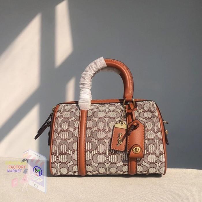 TAS Coach Ruby Satchel 25 Signature Textile Jacquard Burnished Amb C8529