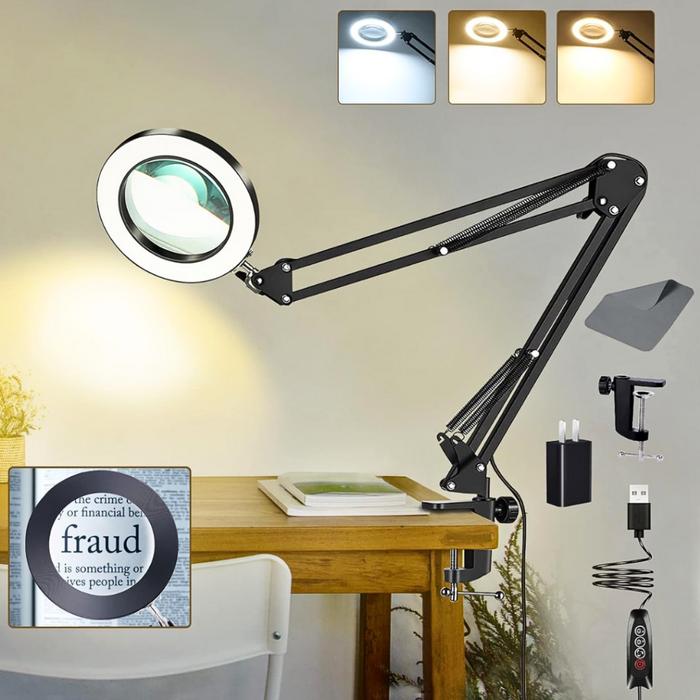 COD KKMOON Kaca Pembesar Service elektronik hp LED 2x Tri Color 12W 1200lm + Lampu Baca Klip