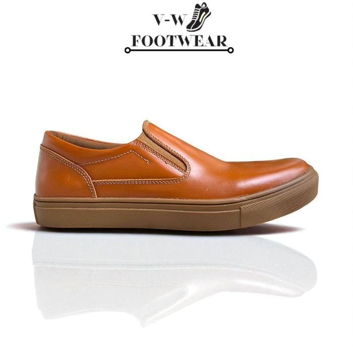 V-W FOOTWEAR Sepatu Pria Kulit Asli Sapi Model Kets Slop Pantofel Formal Kantor Resmi Sekolah Orland