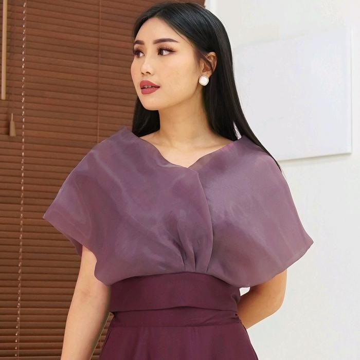 Croissant Satin Organza Top Atasan Butter V neck Crop Top Batwing - CG221102 Baju Karet Silk