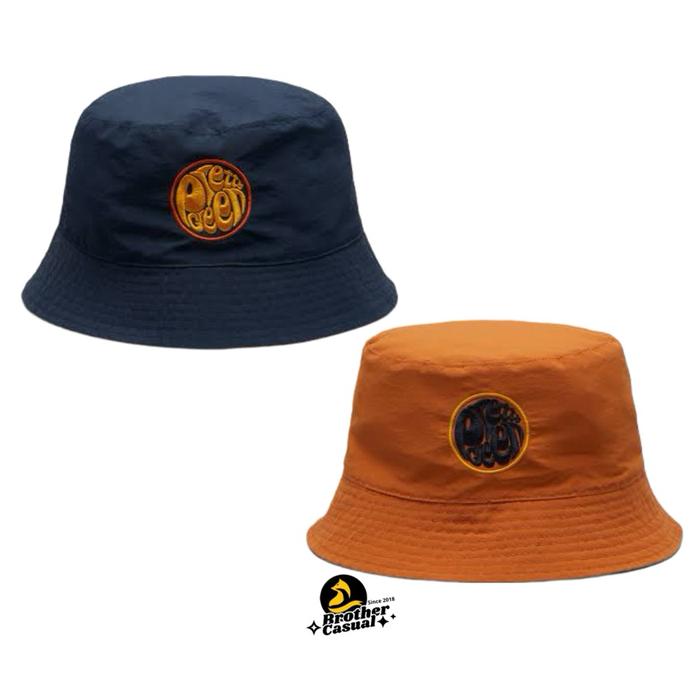 Riversible Bucket Hat Pretty Green Paisley -Navy/Orange Bolak-Balik Topi Fashionable untuk Pria dan 