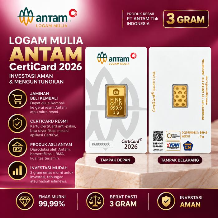 Antam new style Hartadinata 3 Gram Logam Mulia Emas Barang mewah Hadiah ulang tahun