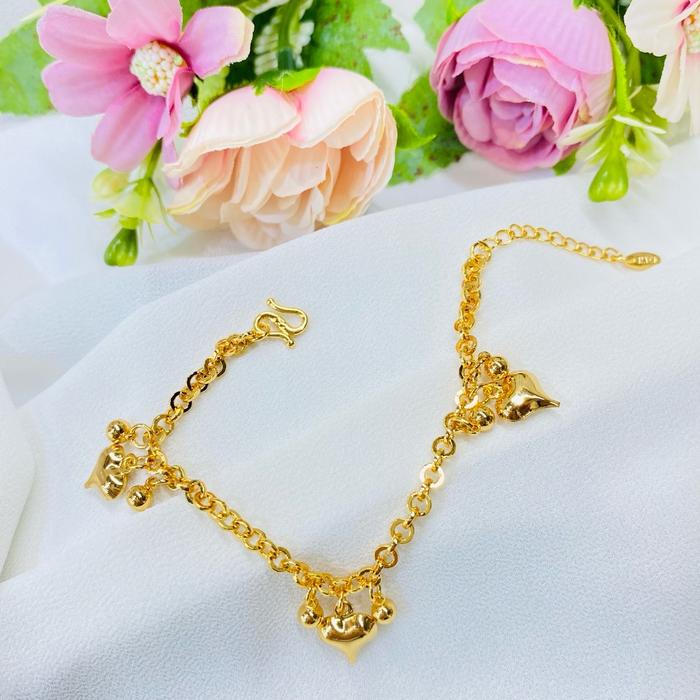 PERHIASAN ACCESSORIES XUPING LAPIS EMAS.Gelang Rantai Dengan Model Love Kombinasi Boba Yang Sangat C