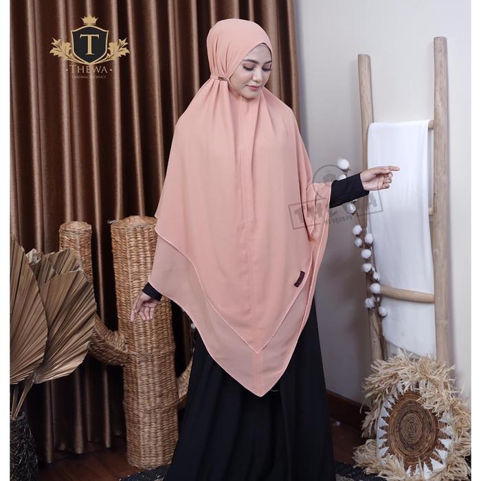Dapatkan Thewa - Hijab Khimar Lancip 2 Layer Kintani Kenanga Tali Jumbo Variasi Viscot Kerudung Seru