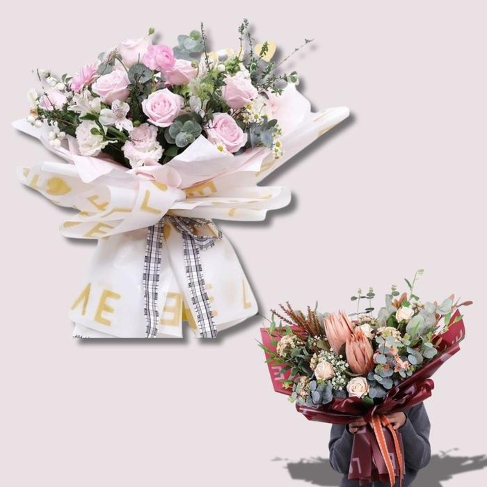 Kertas Buket / Paper Wrapping / Paper Flower / Cellophane Paper Motif Love
