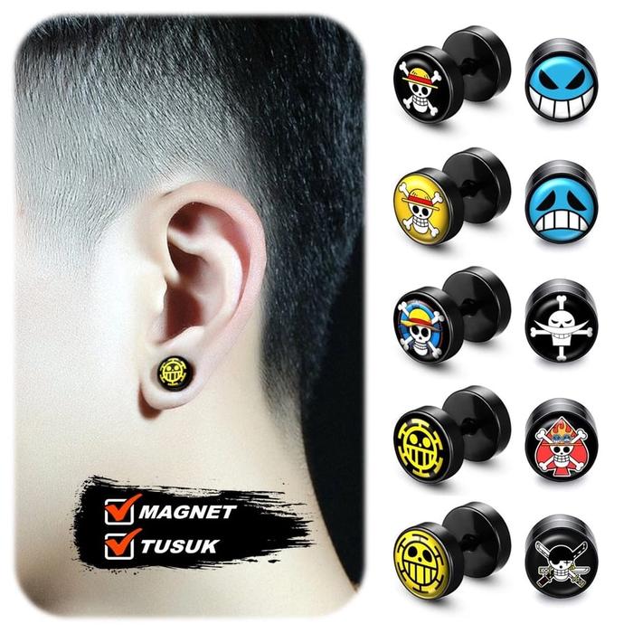 Anting Magnet Anime One Piece Anting Magnet Pria Stainless Kaca Earrings