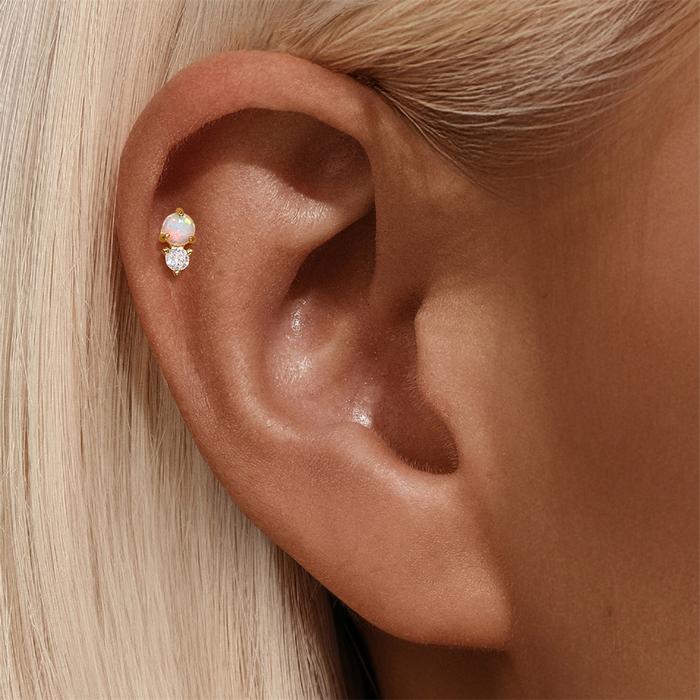 LENNIK Gold Single Earring Women S925 Silver Small Fresh Heart Geometric Colored Protein Stone Super