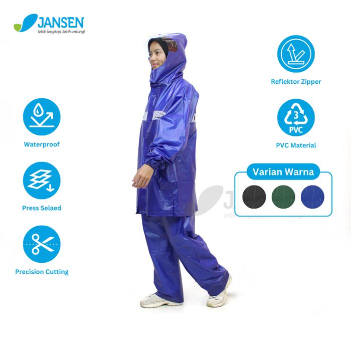 Jansen JS-929 Jas Hujan Impor PVC Karet Jumbo - Setelan Jaket Celana Import Pria Wanita Dewasa - Bah