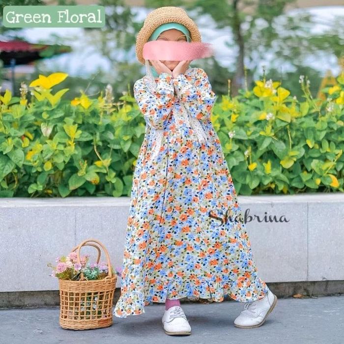 Gamis Anak Set Jilbab Raniah Motif Bunga dari Shabrina - Cantik, Muslim Rayon Nyaman Viscose Baju Ka