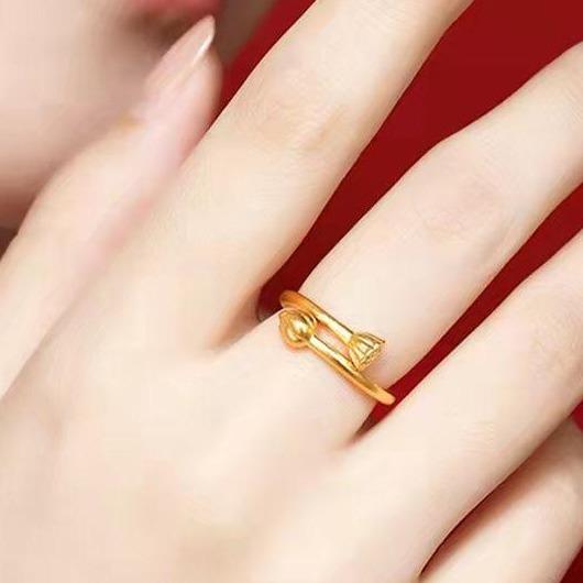 Cincin wanita elegan Penglian, pasir emas asli tidak luntur, cincin pelajar, cincin pertunangan hadi