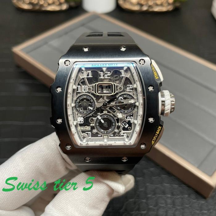 SWISS TIER 5RichardMille RM 11-03 Replica Black Ceramic Case with Black Rubber Strap Skeleton Dial W