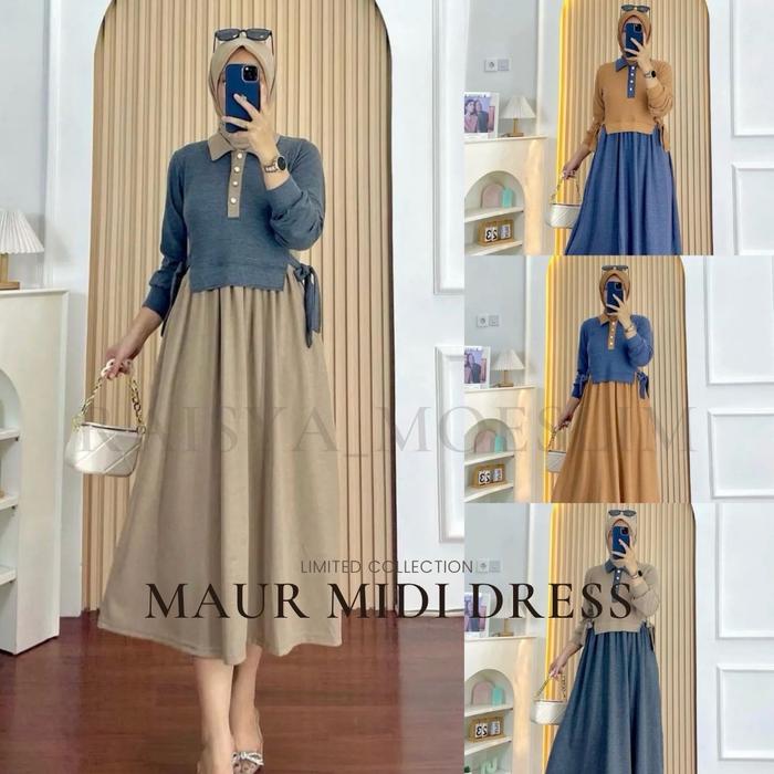 Maura Midi Dress Midi Lucu Midi Dress Korean Style Misi Dress Kekinian 2024 Midi Dress Hijab Friendl