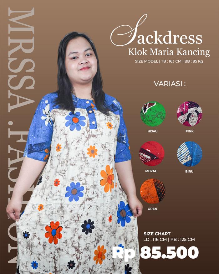 Sackdress Klok Maria Kancing - Mrssa.Fashion
