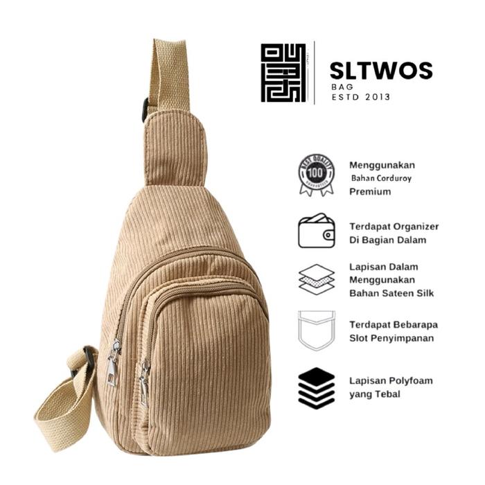 SLTWOS Tas Selempang Corduroy Unisex Korea Sling Bag Wanita dan Pria Gaya Korea Shoulder Bag Model W
