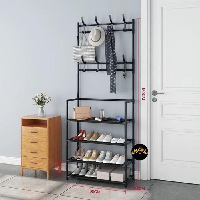 [Jr-06] Rak Gantungan Baju Hanger Tas Stand Hanger Rak Sepatu Penyimpanan Tempat Topi Rak Pakaian Se