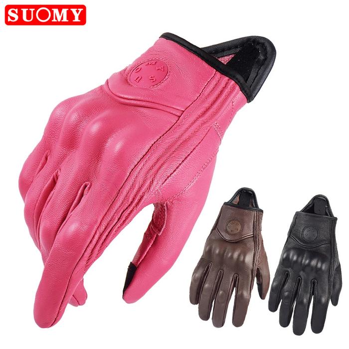 SUOMY Retro Leather Women Motorcycle Gloves Lady Pink Electric Bicycle Guantes Moto Luvas Da Motocic