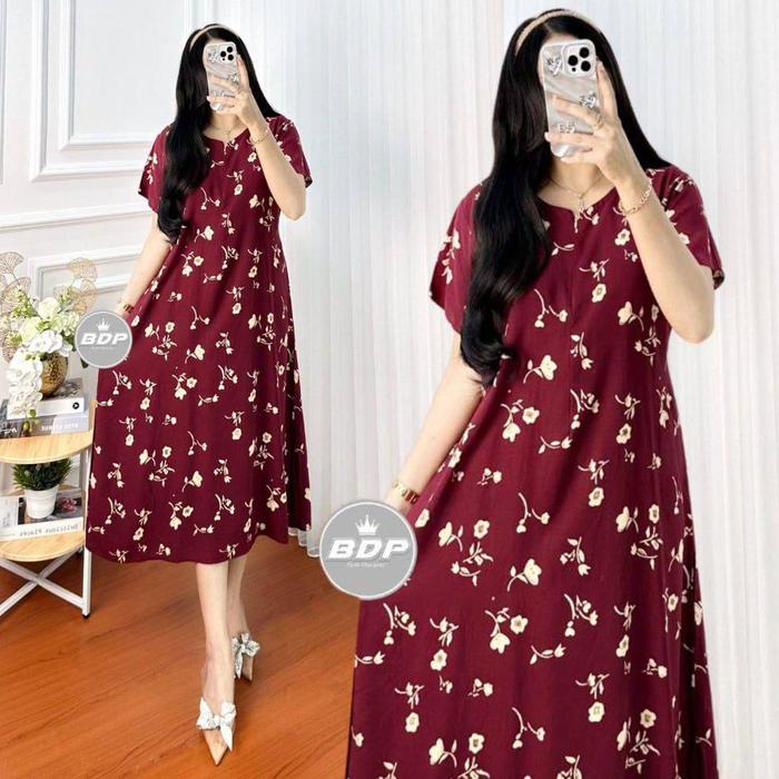 Daster VIRAL motif Jasmine Wanita Terbaru Rayon Busui Resleting Depan - Baju Tidur Daster Kekinian L