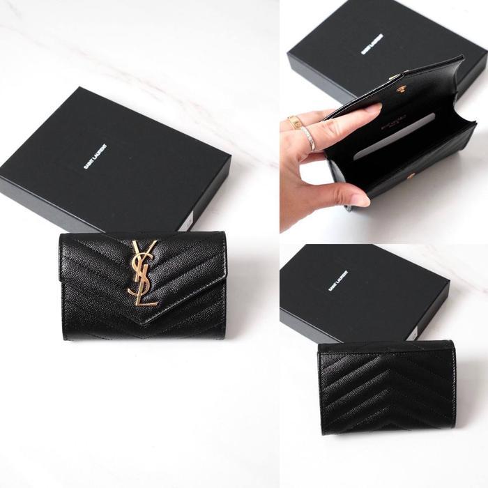 ORIGINAL - YSL SAINT LAURENT SMALL WALLET ENVELOPE CARD CASE BLACK CAV