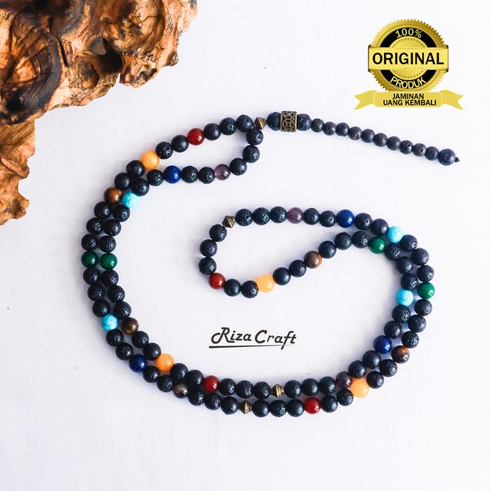 Tasbih Batu Alam Lava 7 Cakra ASLI Natural Islam Buddha 99 Butir