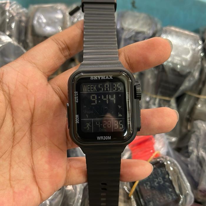Skymax Jam Tangan Pria Tahan Air WR30M dengan Tampilan Digital dan Tali Hitam