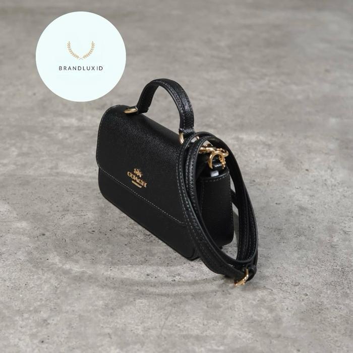 COACH JOSIE GHW FLAP MINI TOP HANDLE BAG WITH LONG STRAP IN BLACK