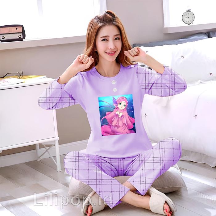 Lilipop.id  Baju Tidur Wanita mermaid hijabers Celana Panjang PP Allsize Lengan Panjang Baby Doll Ba