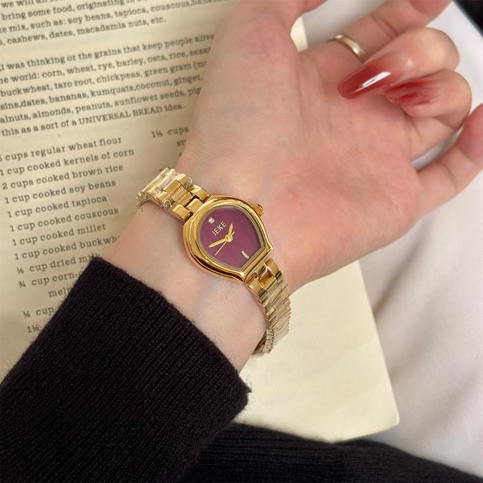 IEKE Jam Tangan Wanita Model Lengkung Kecil Tali Stainless Steel Mewah Elegan & Modis untuk Gaya Mod