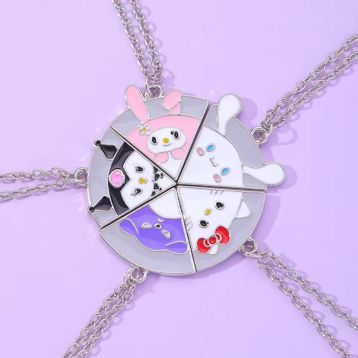 5Pcs Kalung BFF Kartun Lucu Liontin Kelinci Kucing Pizza Dan Puzzle Bulat Choker Persahabatan Untuk
