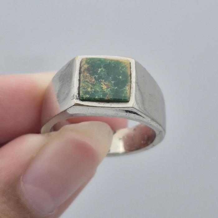Cincin batu Natural Pirus Persia Hijau Kedondong, 7,2x7,5x4,4, ukuran jari 8