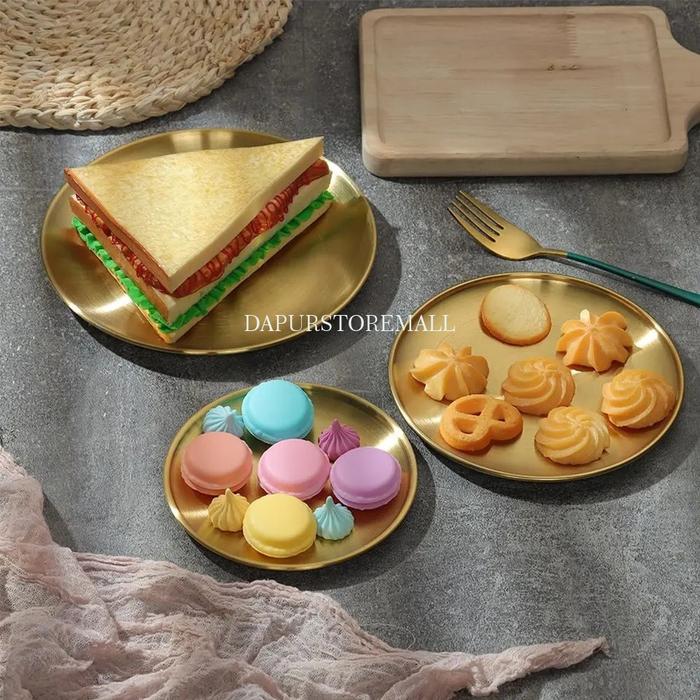 Piring gold Piring stainless Gold Korea/Piring Makan Mewah/Piring Bulat Emas Korea/Piring Buah/Pirin