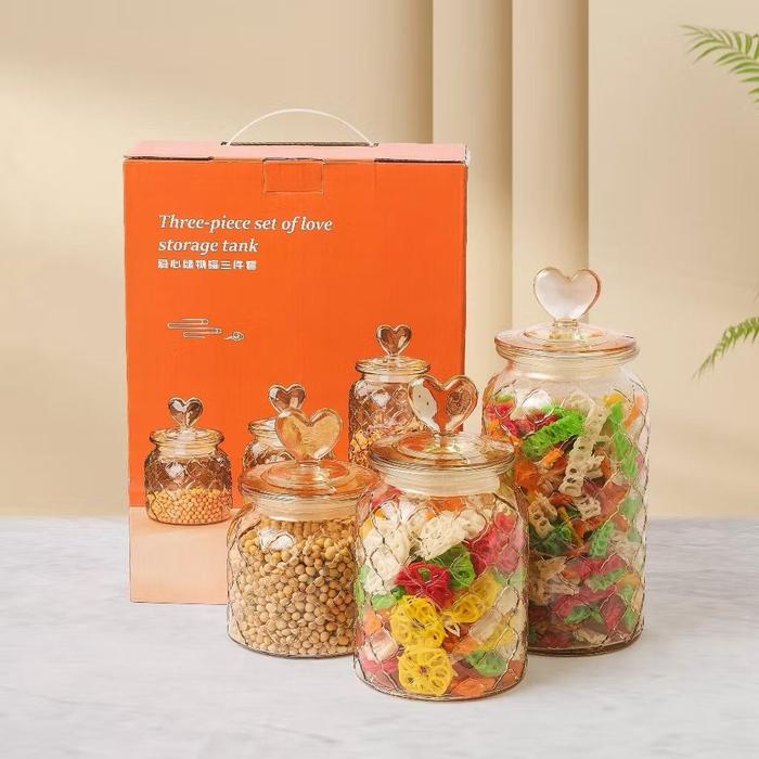 Toples Snack Kaca Set 3In1 / Tempat Kue Kering Set 3 Kaca