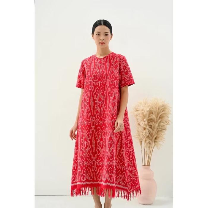 Dress Tenun Wanita - Dress Tenun Natal - Baju Tenun Wanita - Midi Dress Tenun