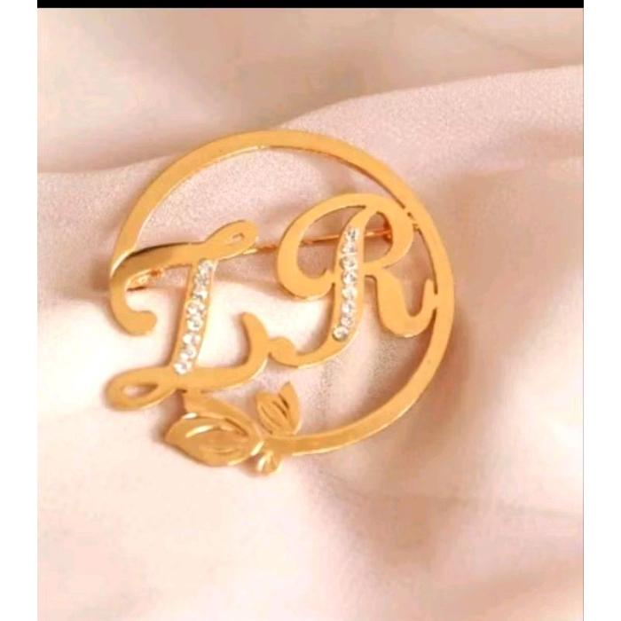(Free cincin) Bros Nama inisial dua huruf -  titanium lapis emas 24k anti karat Perhiasan Monel Gold