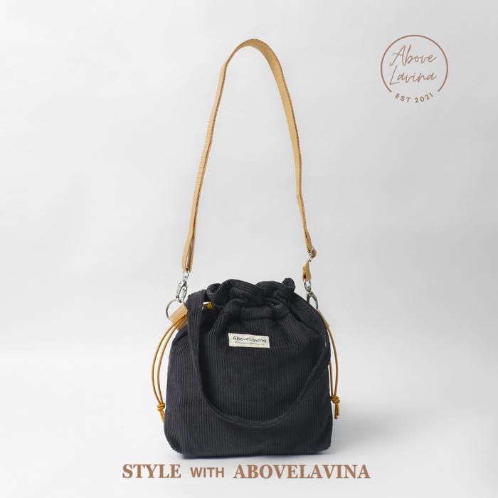 SLINGBAGCORDUROY EKADO SERIES 2 IN 1 CHARCOAL ABOVELAVINA Selempang tas  selempang