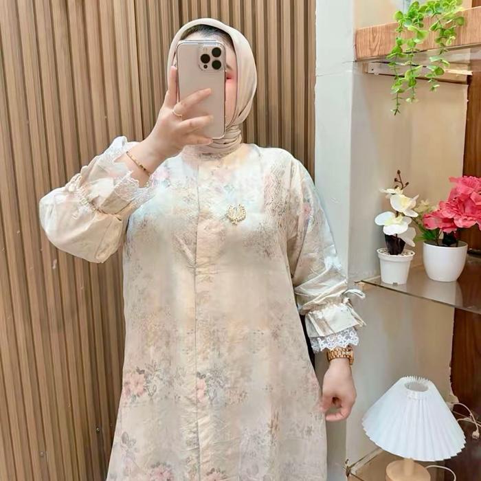 Nadira Gamis wanita Elegant dengan desain bunga bahan Jaguar Jiso Premium
