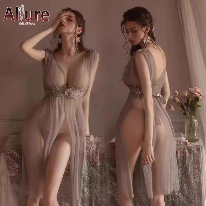 ALLURE [Pengiriman Rahasia] Setelan Piyama Seksi dengan Renda, Dua Potong Tanktop Katun baju hot wan