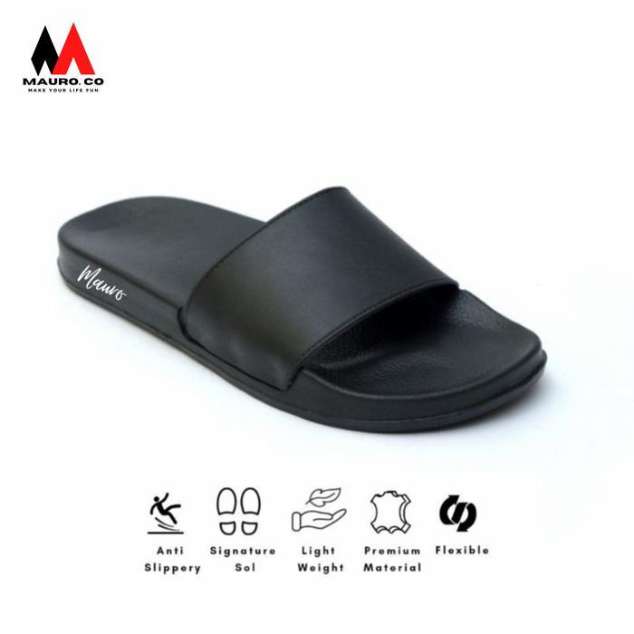NEW Sandal Slide Pria Sandal Selop Basic Polos Hitam Upper Lock System