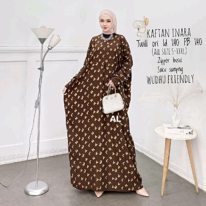 KAFTAN INARA Twill Ory 140 PB 140 All Size S-XXL Zipper Busui Saku Samping Wudhu Friendly