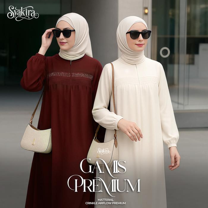SYAKIRA - Gamis Crinkle Airflow Premium OOTD Muslimah Syar'i Masa Kini Kombinasi Payet Diamond Swaro