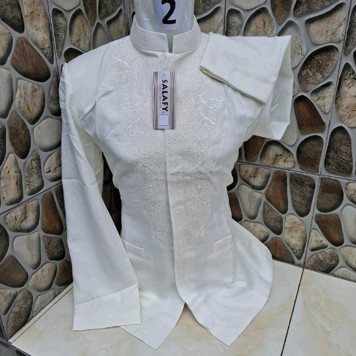 Jas Koko Mewah Salafi J50 Bordir Dada Kantong Depan Pria Dewasa Muslim - Panjang - Tangan, Baju, Put