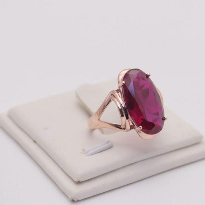 585 Purple Gold Plated 14K Rose Gold Inlaid Ruby Simple Oval Ring Opening Adjustable Classic Elegant