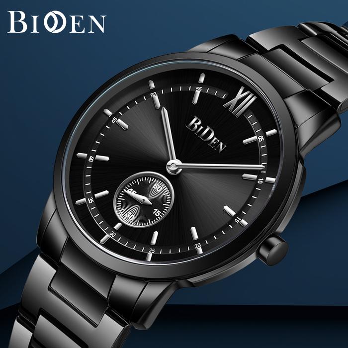 BIDEN Jam Tangan Pria Bisnis Santai Mode Anti Air Kuarsa Tali Stainless Steel Jam Tangan Cowok Origi